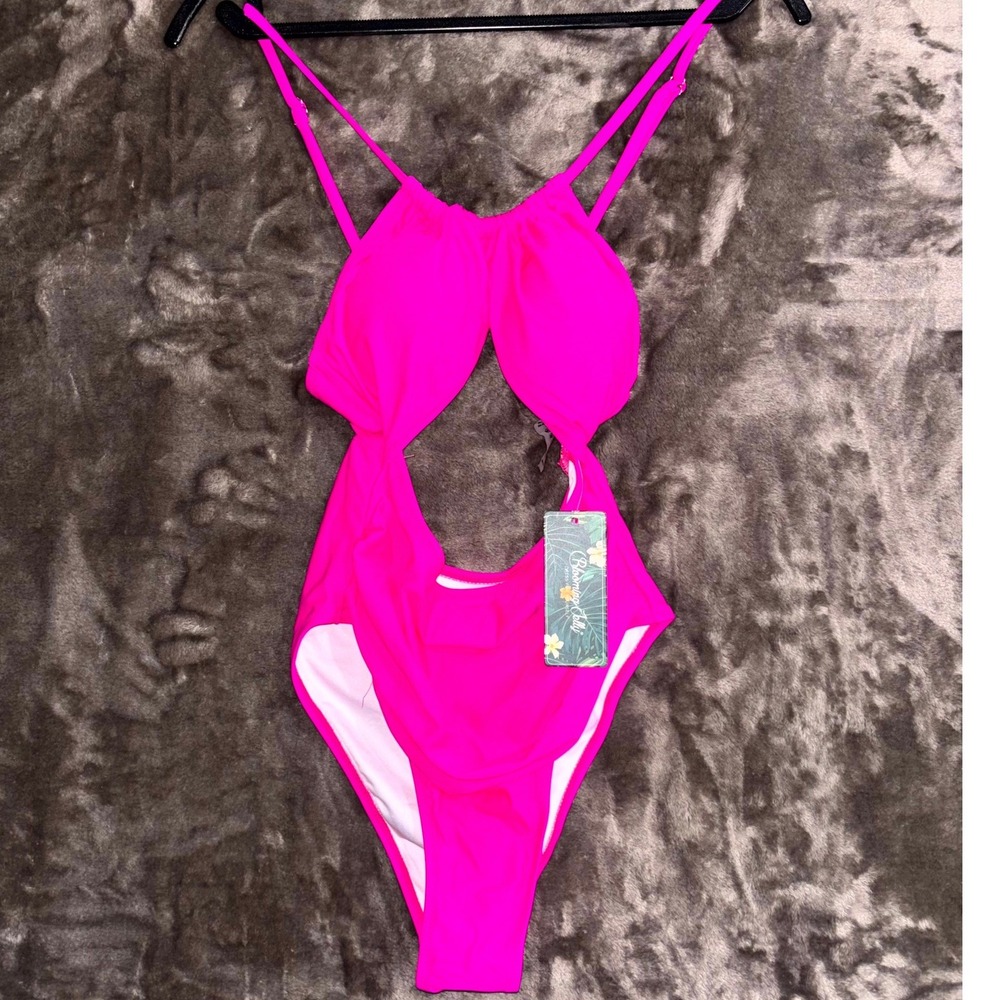 Blooming Jelly Cutout One Piece Monokini Swimsuit Womens Small Neon Pink Stretch